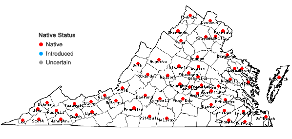 Locations ofPrunus americana Marshall in Virginia