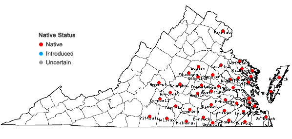 Locations ofPteridium aquilinum (L.) Kuhn ssp. pseudocaudatum (Clute) Hulten in Virginia