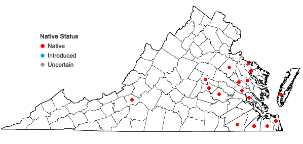 Locations ofRiccia fluitans Linnaeus in Virginia