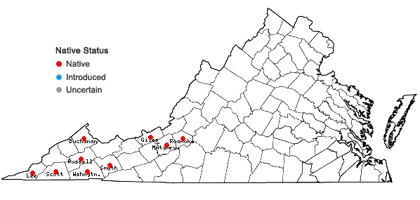 Locations ofStylophorum diphyllum (Michaux) Nuttall in Virginia