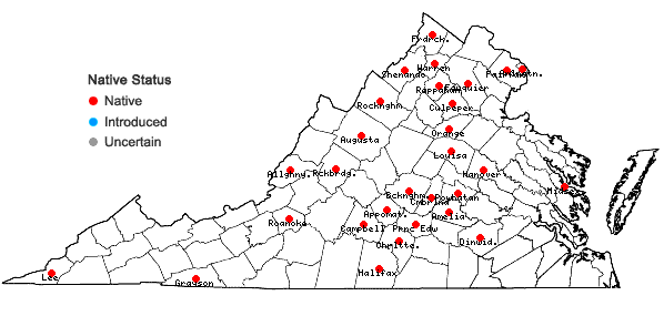 Locations ofTriosteum angustifolium L. in Virginia