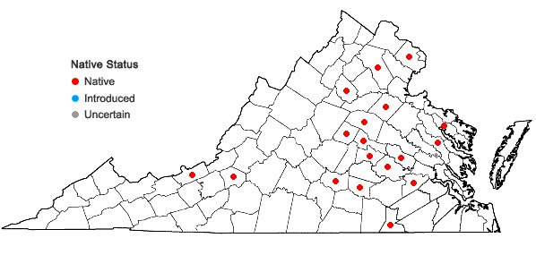 Locations ofViola emarginata (Nutt.) Leconte in Virginia