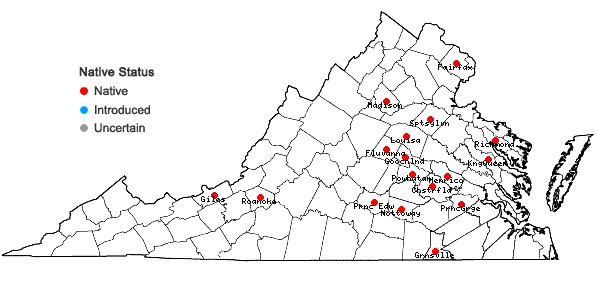 Locations ofViola emarginata (Nutt.) Leconte in Virginia